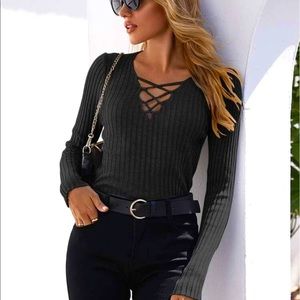 SHEIN Black V-Neck Sweater